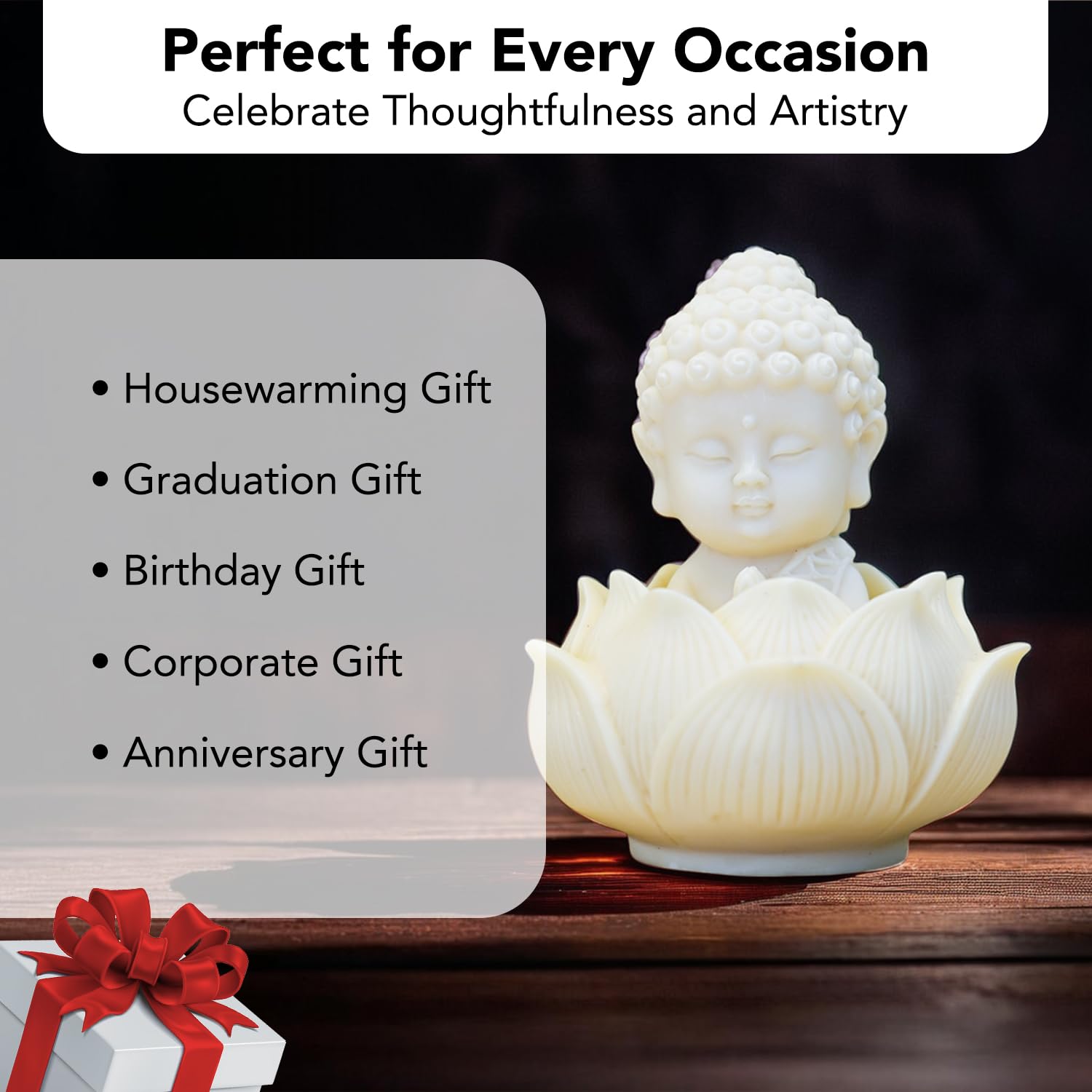 Ekhasa Nostrae Buddha with Lotus Show Pieces for Home Decor Living Room Decor Items | Cute Showpieces Gift Item for Decoration | Serene Center Table Tv Showcase Office Interior Statue Figurines 5