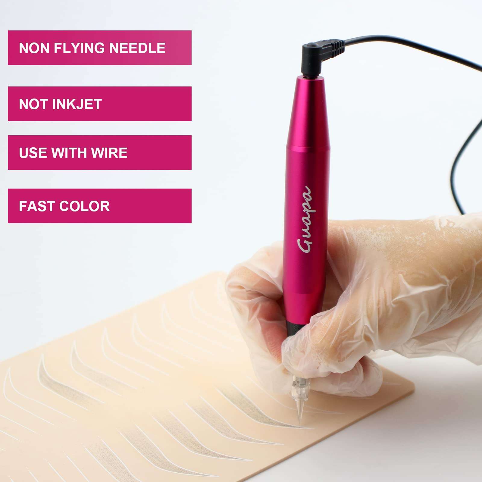 Guapa Portable Permanent Makeup Pen Machine - Lightweight, Ergonomic, Adjustable Needle Length for Professional Eyebrow, Eyeliner, Lip, and Body Art Beauty (Red) 5
