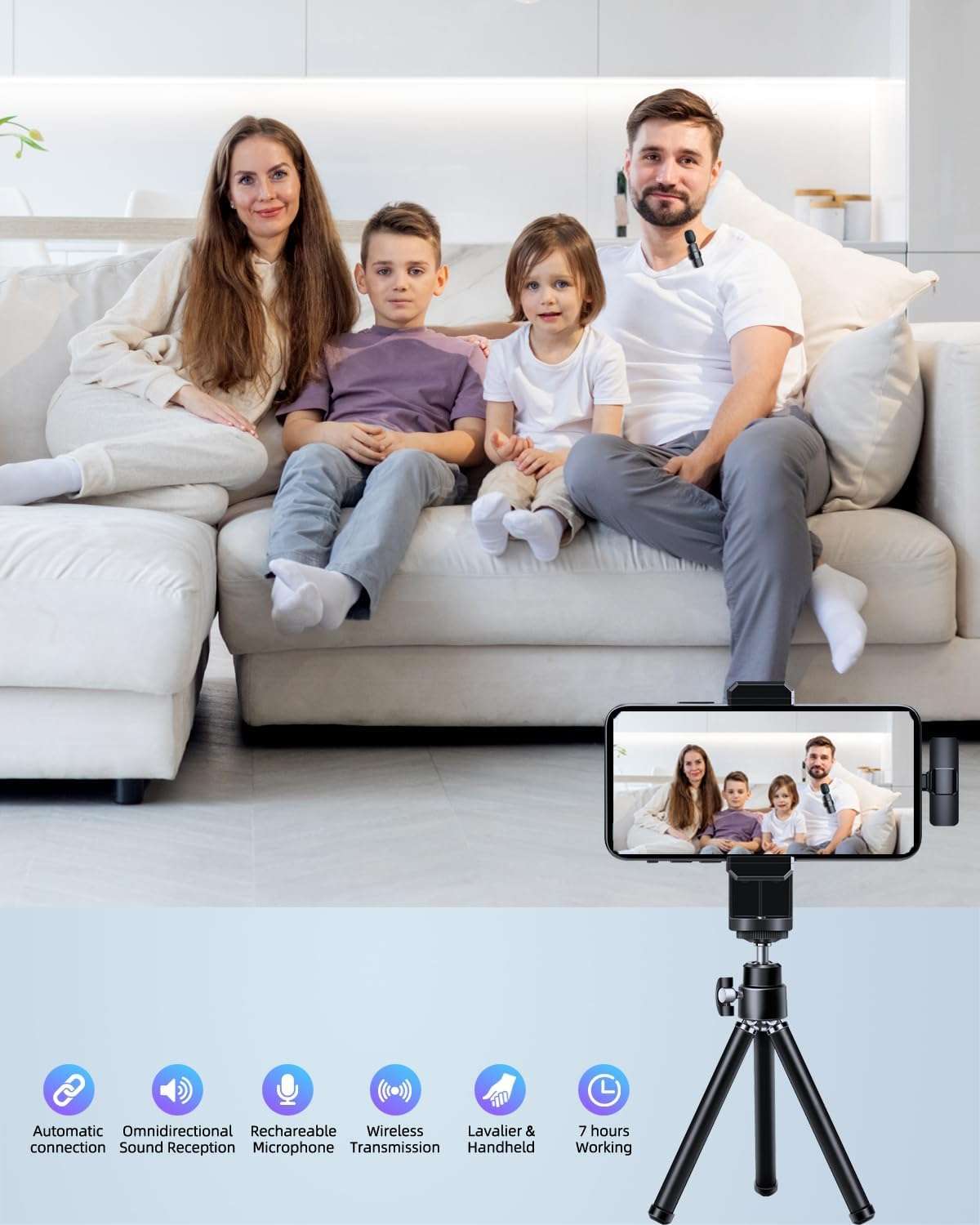 PQRQP 3 in 1 Wireless Lavalier Microphones for iPhone-AJN1, Clip On Microphone for Podcast Video Recording Streaming Singing 6