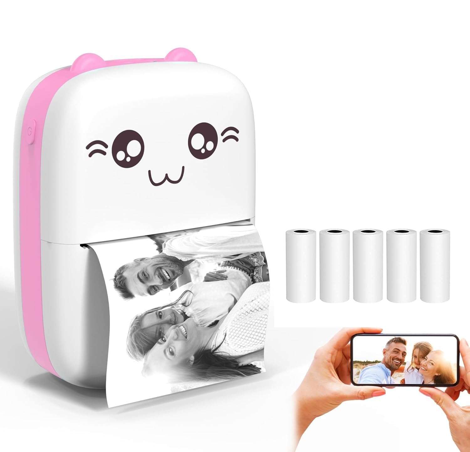 Saksham trader Inkless Mini Pocket Thermal Sticker Printer, Bluetooth Pocket Portable Printer with 1 Rolls, Compatible with iOS and Android Phone for Photo, Memo, Notes 5 Free termal Rolls-Multicolour 1