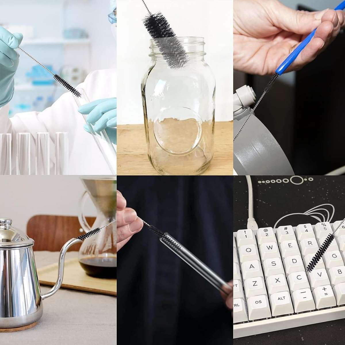 HASTHIP® 12pcs Straw Cleaner Brushes, 8 Inch Tube Cleaning Brush and Nylon Pipe Brush Kit for Sippy Cup, Tumbler, Water Bottle, Drinking Straw, Black 6