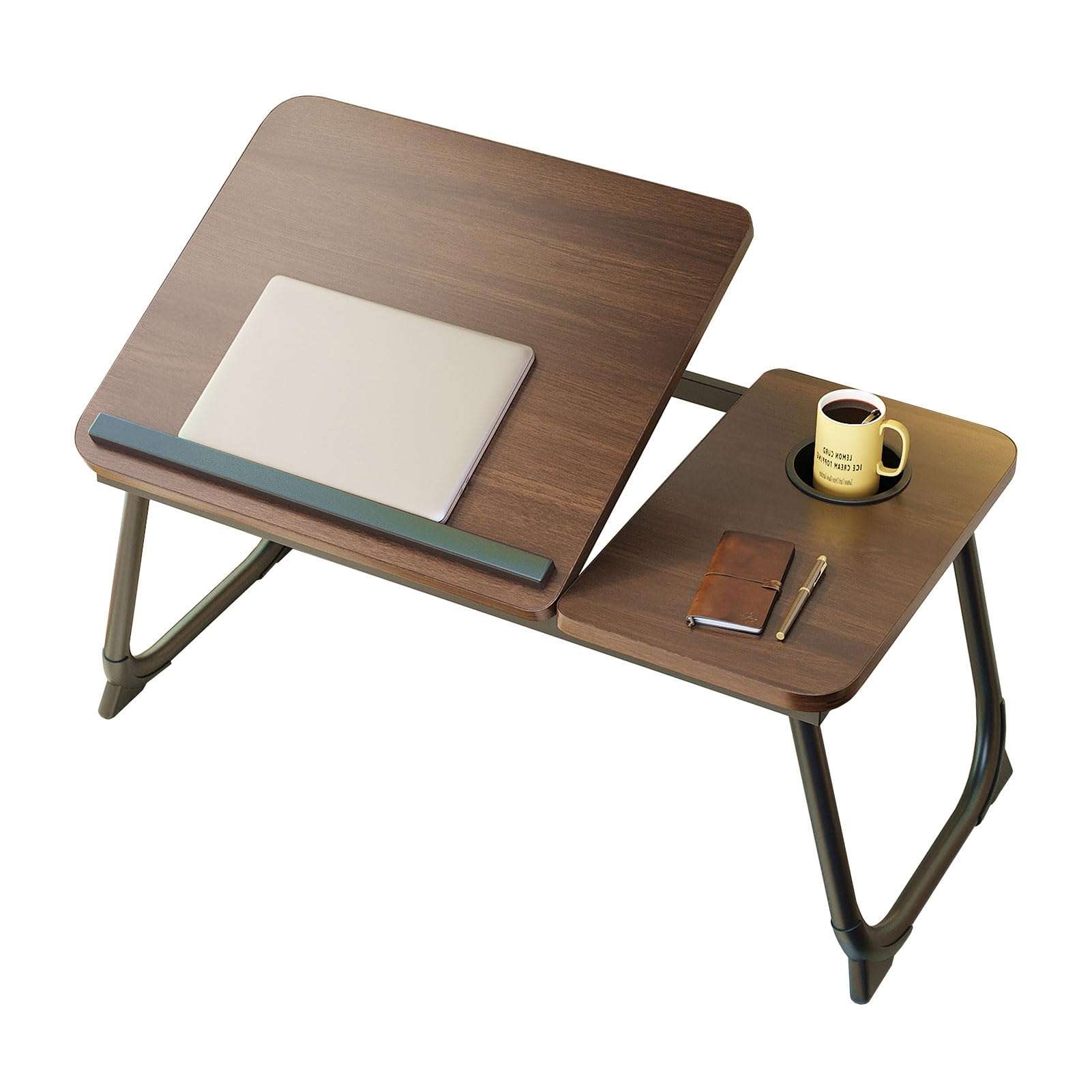 YPRNM Bed Desk for Laptop, Foldable Laptop Table for Bed and Sofa, Bed Trays for Eating and Laptops with Cup Holder, 5 Levels of Adjustable Height(Black Walnut) 1