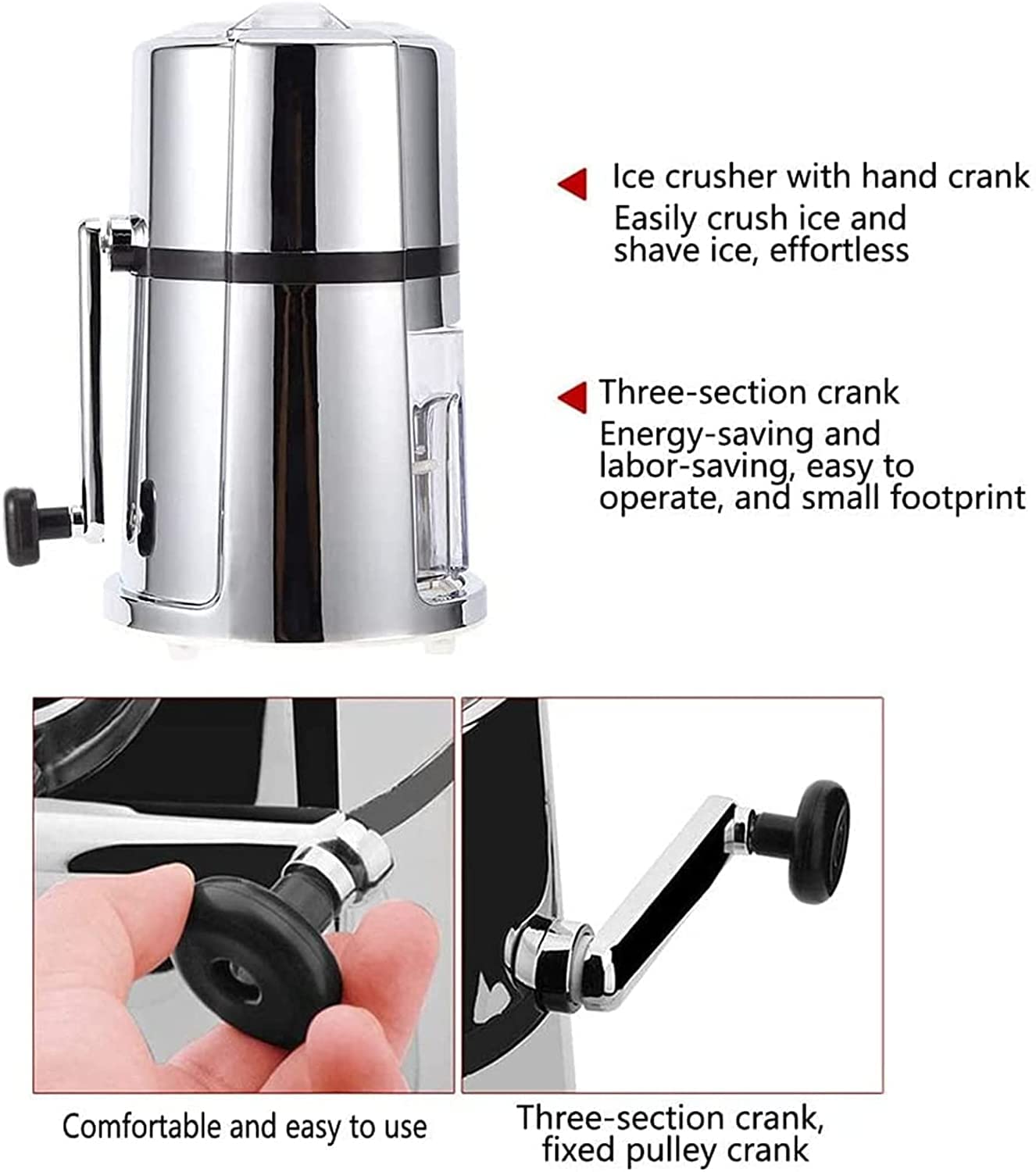 Montavo by FnS Stainless Steel Ice Crusher Manual Machine with Stylish Mirrored Finish Includes a Scoop and Ice Tray 3