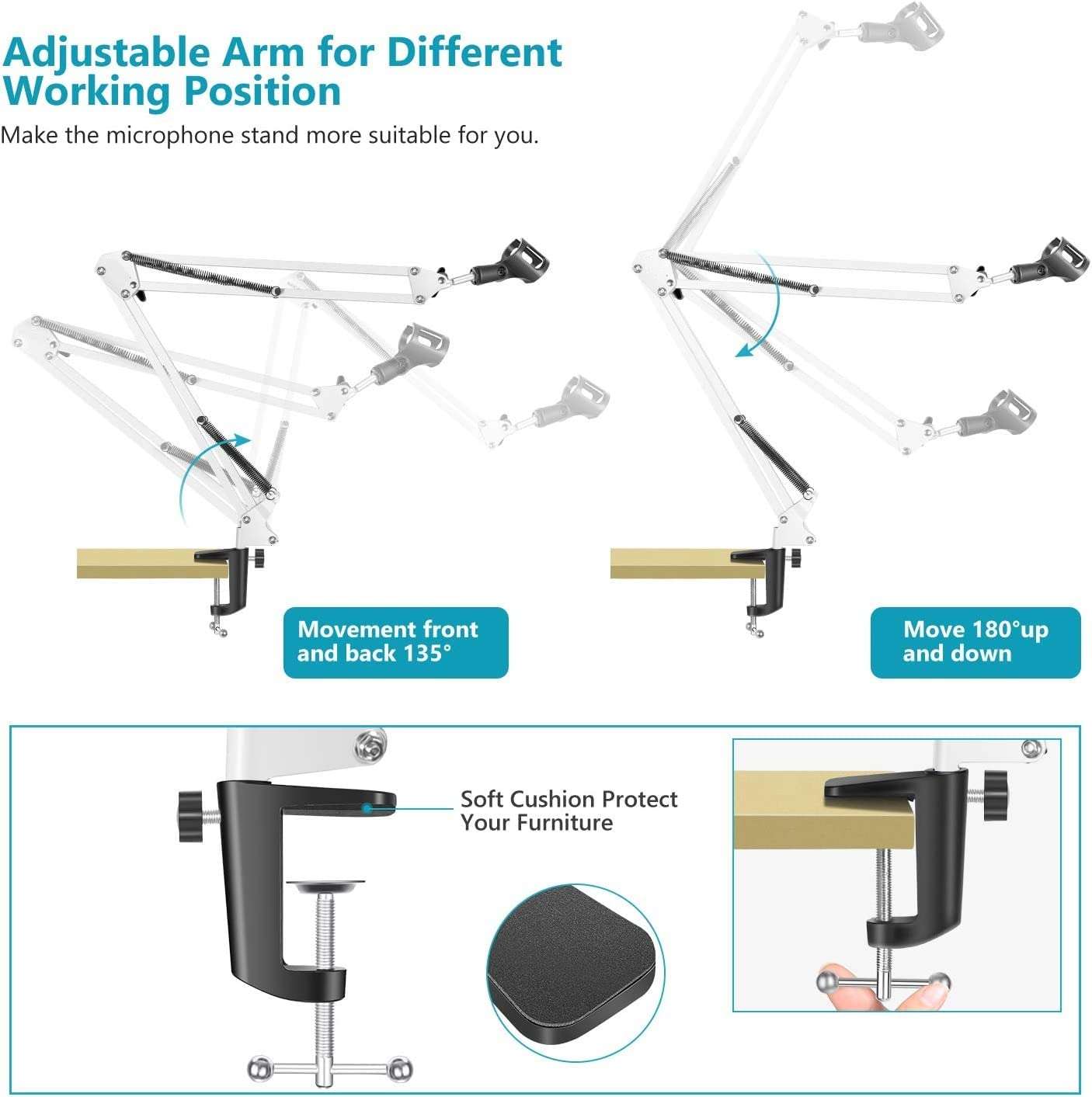Techtest Microphone Stand Professional Desktop Mike Stand Boom Arm Musical Instrument Accessories Portable Mic Stand for Recording Studio 4