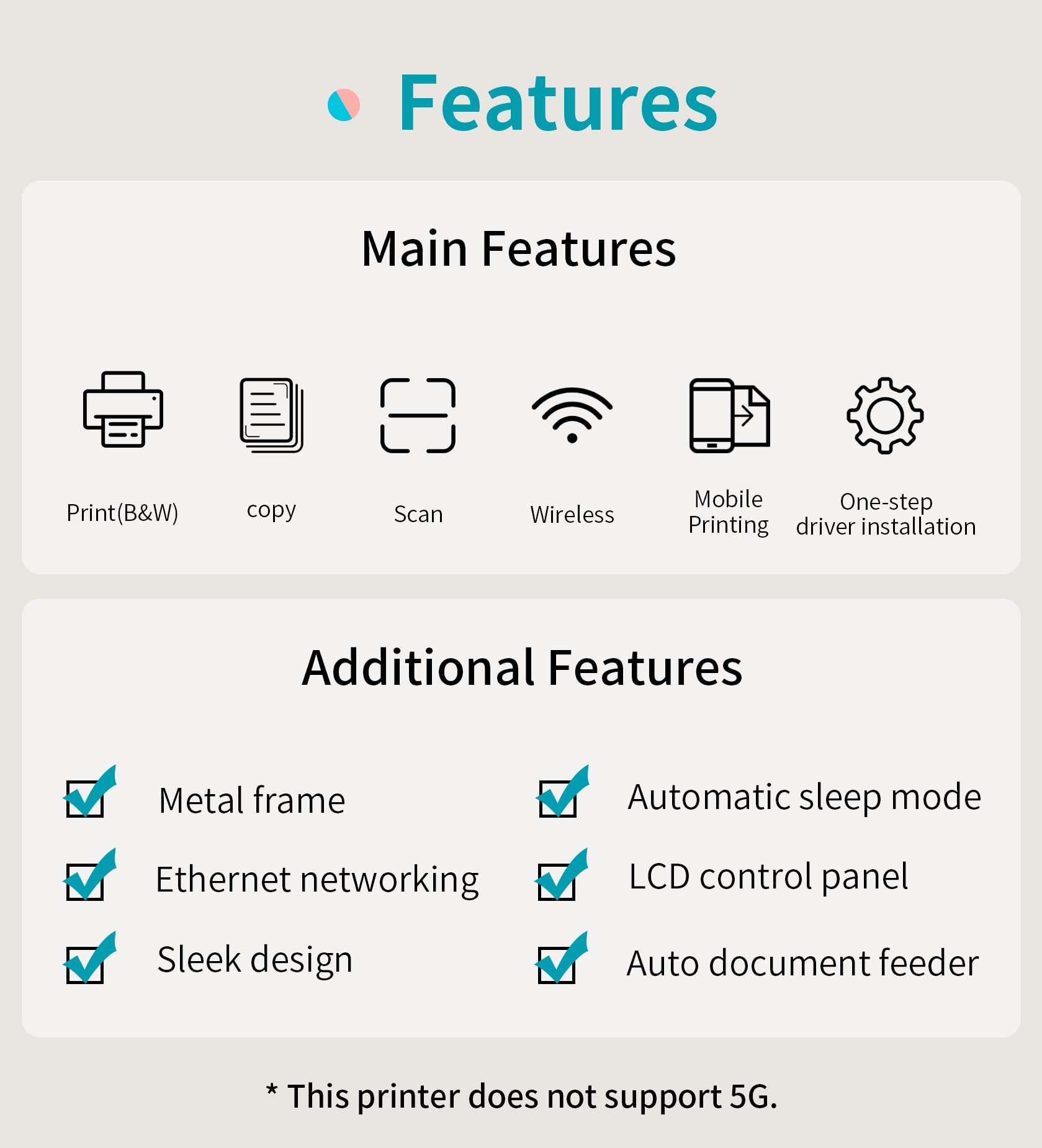 PANTUM All in One Laser Printer Scanner Copier with Auto Document Feeder, Wireless Multifunction Black and White Laser Printer, M6552NW(W4G61A) White with PB-211 Toner 5