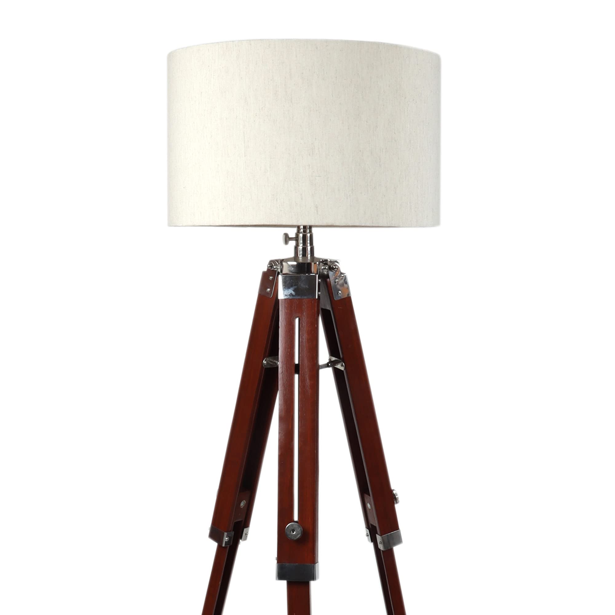 Beverly studio Beige Drum Brown Wooden Tripod Floor lamp 6