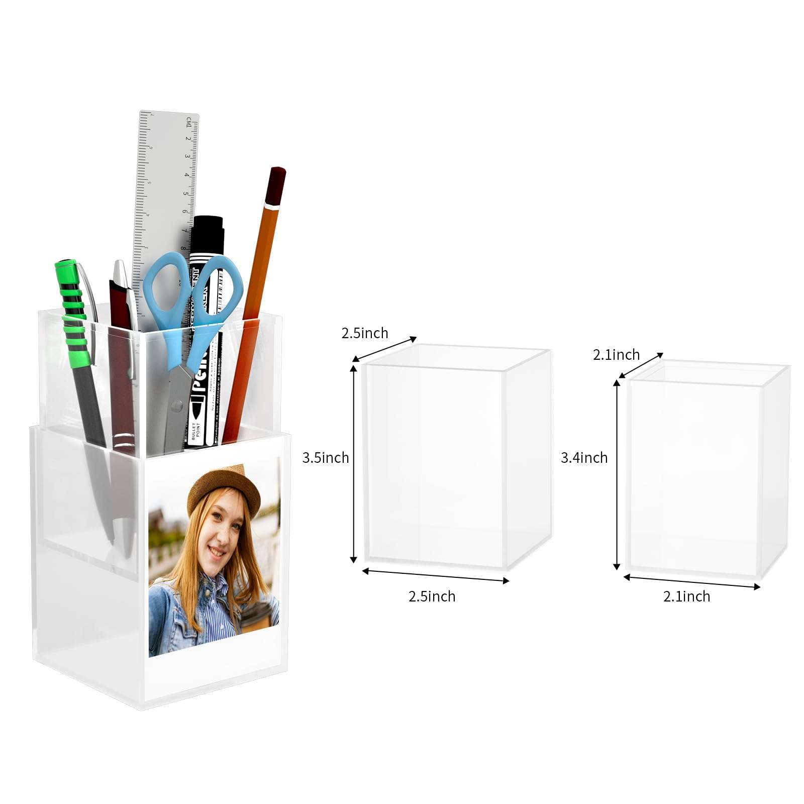 Polaroid Frame for 2x3 Photos, Clear Acrylic Instax Mini Frame, Photo Cube Displays 4 Instant Mini 3-Inch Instax Mini, Polaroid, Sprocket Photos, Small Desk Picture Frame and Pen Holder for Office 3