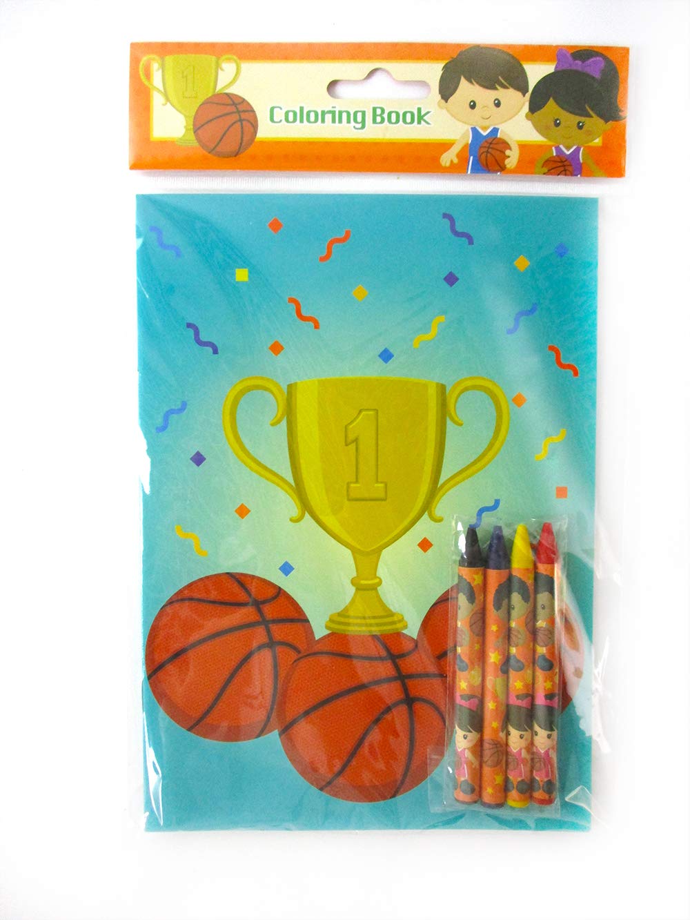TINYMILLS Basketball Coloring Books for Kids with 12 Coloring books and 48 Crayons, Fun Team Birthday Party Favors, Goodie Bag Stuffers, Prizes, Favor Bag Filler, Team Party Prizes 6