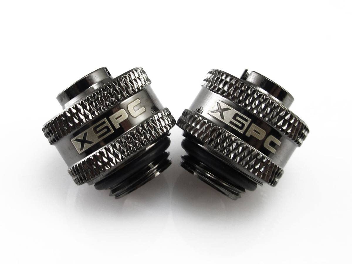 XSPC Matte Black EPDM Tubing (2 Meters) and G1/4" 3/8" ID, 1/2" OD Compression Fitting V2 Bundle, Black Chrome, 8-Pack 6