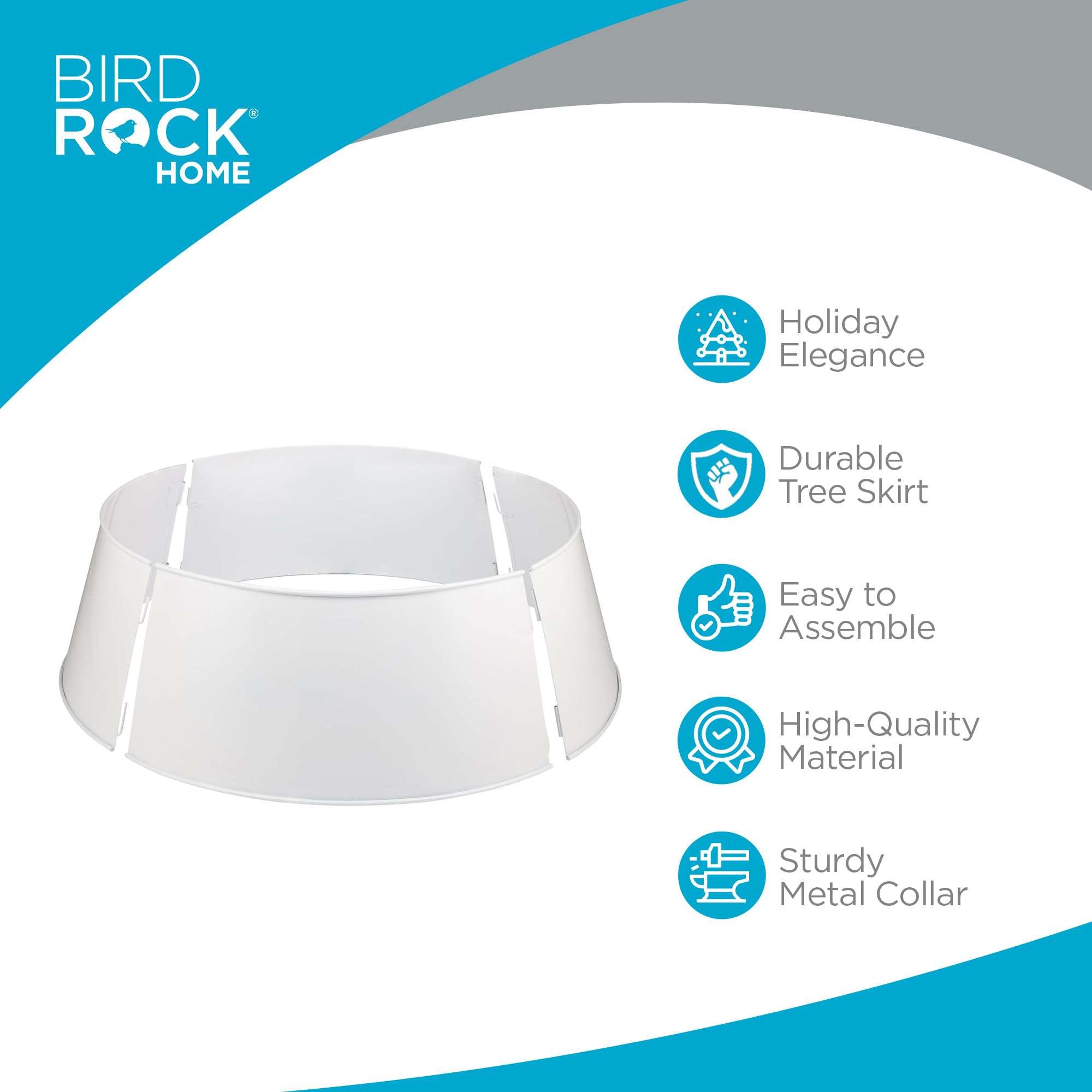 BIRDROCK HOME 4-Panel Christmas Tree Collar - White - Metal Holiday Skirt Decor - Water Base Protection from Pets 3