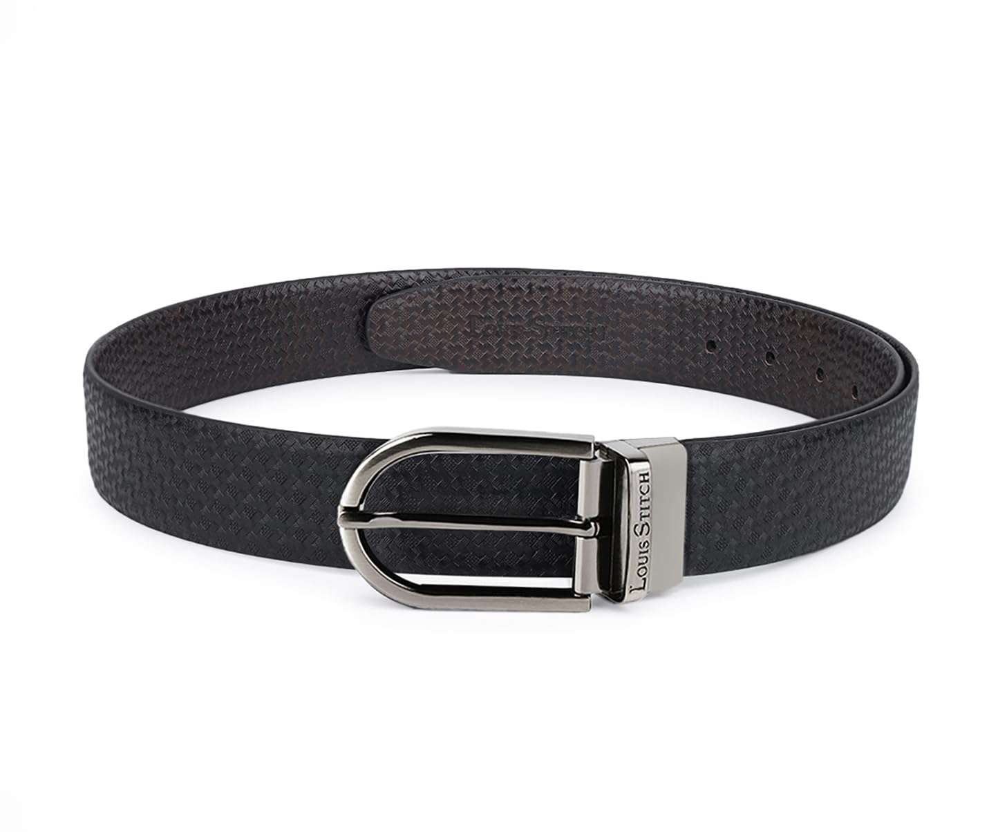 LOUIS STITCH Men's Reversible Italian Leather Belt with for Men 1.25 inch (35mm) Waist Strap Black Brown Belt with Gunmetal Black Buckle (MTGM) (Size- 40 inch) 1