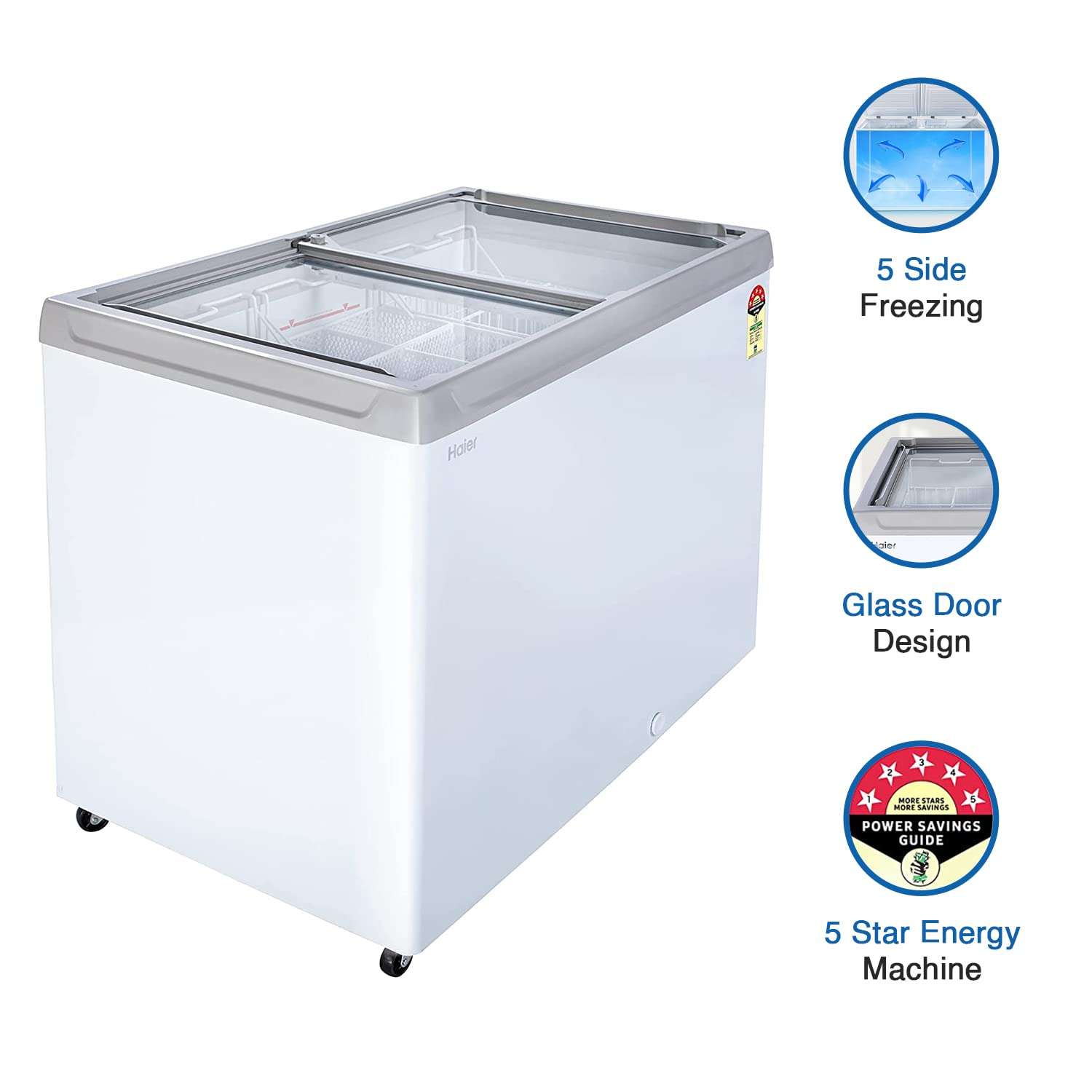 Haier HFC-300GM5-5 star rating double door Glass top model, With inside Metal liner, White 3