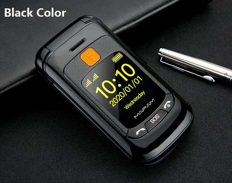 Flip Cell Phone Dual SIM Standby, Folded Senior Mobile Phone Dual Display, Backup Portable Phones w/SOS Fast Dial Quick Call Big Screen Torch Loud Sound FM Radio Easy Using (Black) 3