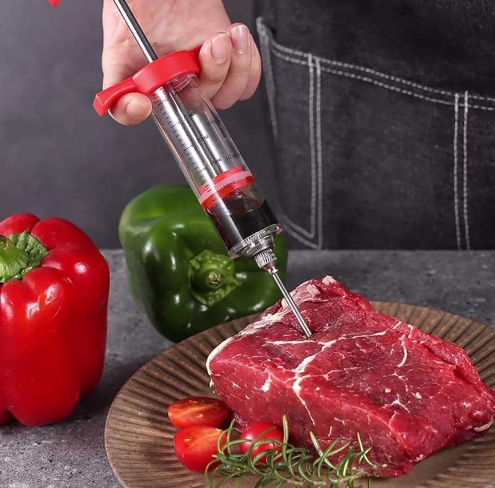 Plastic Meat Injector, Turkey Injector Syringe, Marinade Injector Turkey Injection Kit, Meat Injectors for Smoking, BBQ Grill Injector, Red 1oz (1 Injector 3 Needles) 5