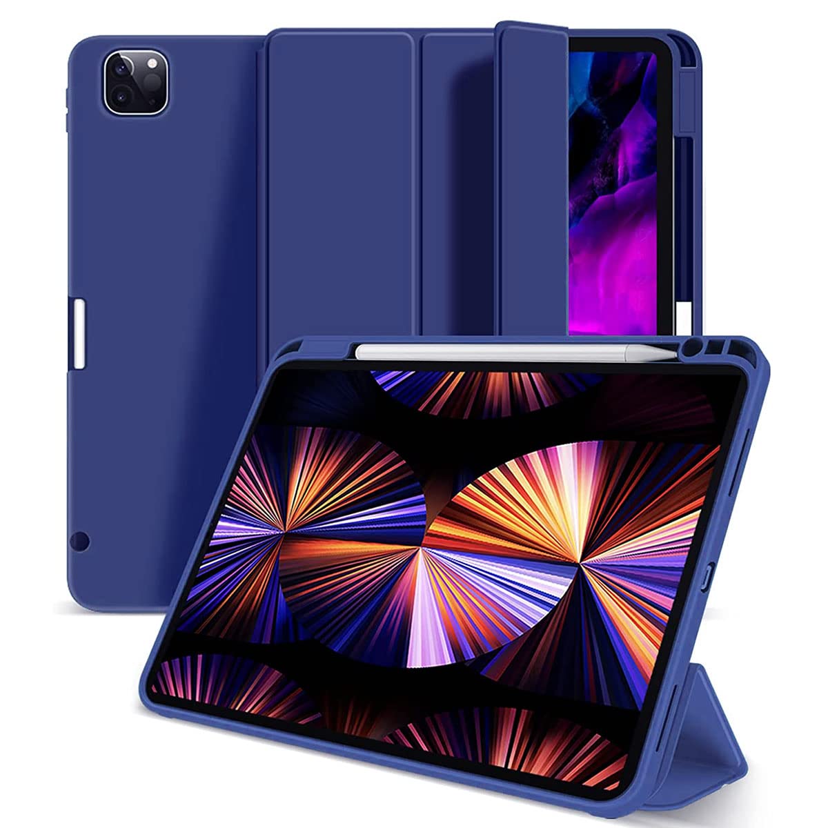 LIRAMARK Rebel Series Back Cover Case with Pencil Holder Compatible with Apple iPad Pro 11 inch 2020 2nd Gen - Midnight Blue