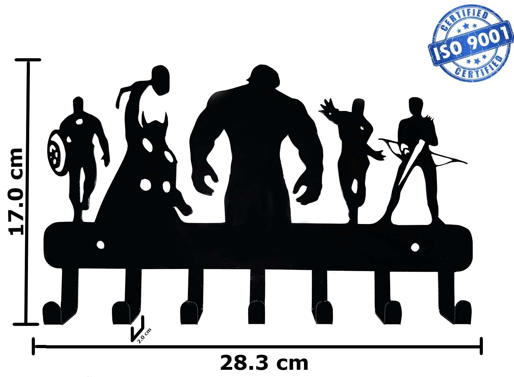 VEI Marvel Avengers Black Wall-Mounted Metal Key Holder – Durable Key Rack for Wall Decor, 28 x 17 x 2 cm 4