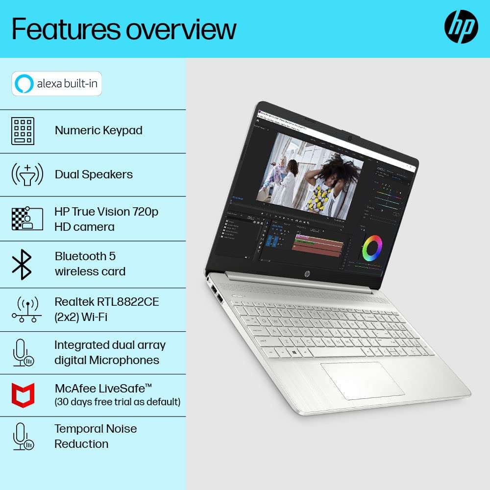 HP Laptop 15s, 12th Gen Intel Core i3-1215U, 15.6 inch(39.6cm) FHD Laptop(8GB RAM,512GB SSD,Intel UHD Graphics,Alexa,Dual Speakers,Numeric Keypad,Win 11,MSO 211.69 Kgs,Natural Silver) 15s-fr5009TU 4