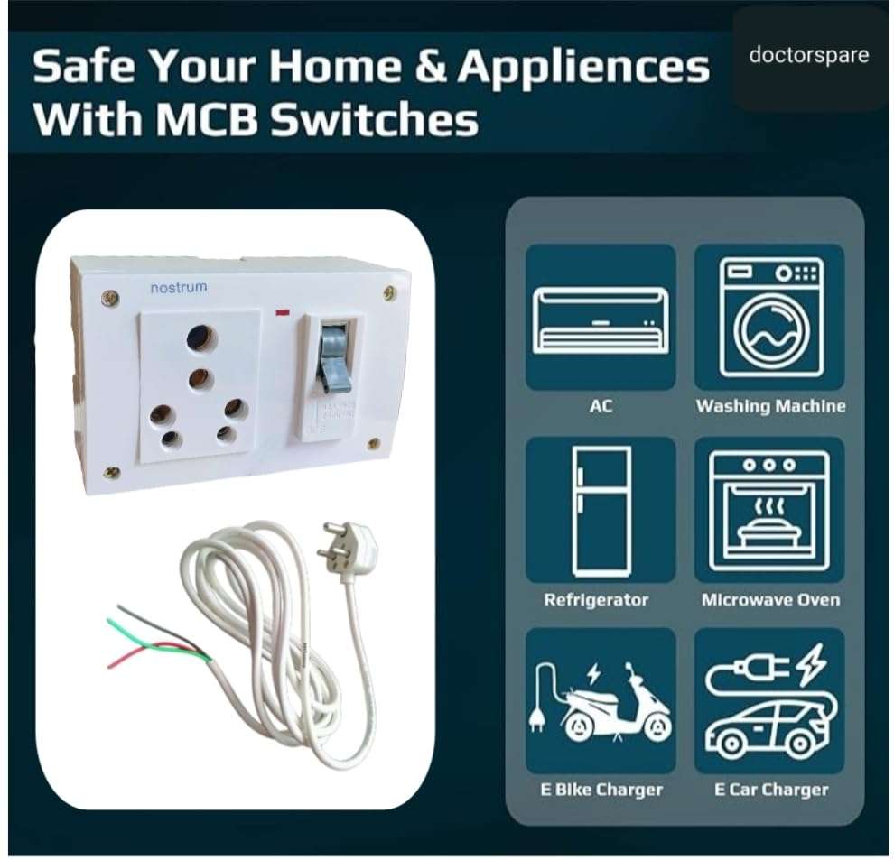 Power Extension Board with Copper Wire, 6A/16A Socket, Built-in 32A MCB/Indicator Light | Extension Box for Vaccume Cleaner, Air Purifier & Multiple Home Appliances (16A Big Plug, 3 metre Wire) 5