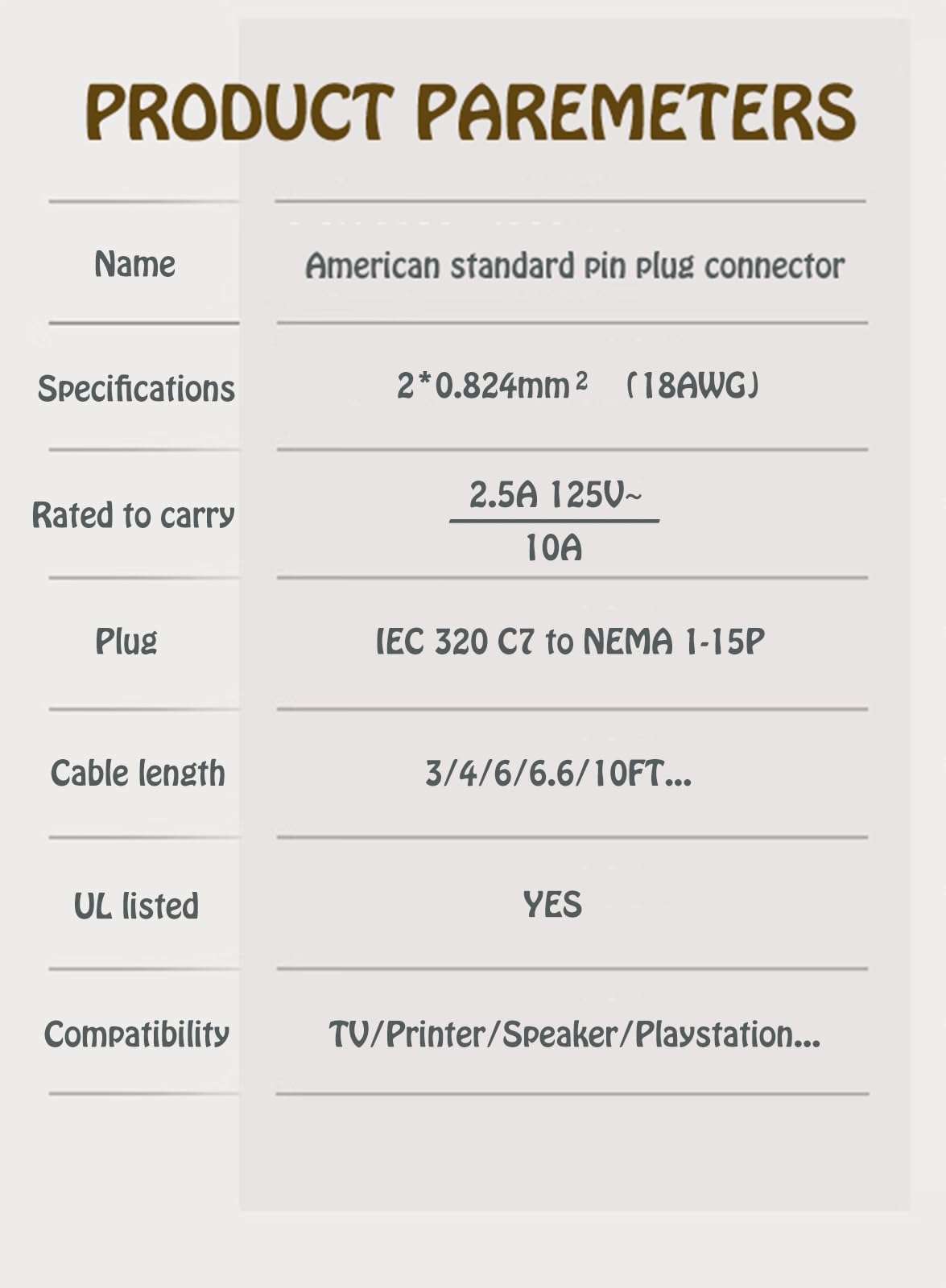 2Prong AC Power Cord Cable Compatible with JBL PartyBox 100 110 200 300 310 710 1000 On-The-Go Speaker JBL Soundbar Power Cable 6