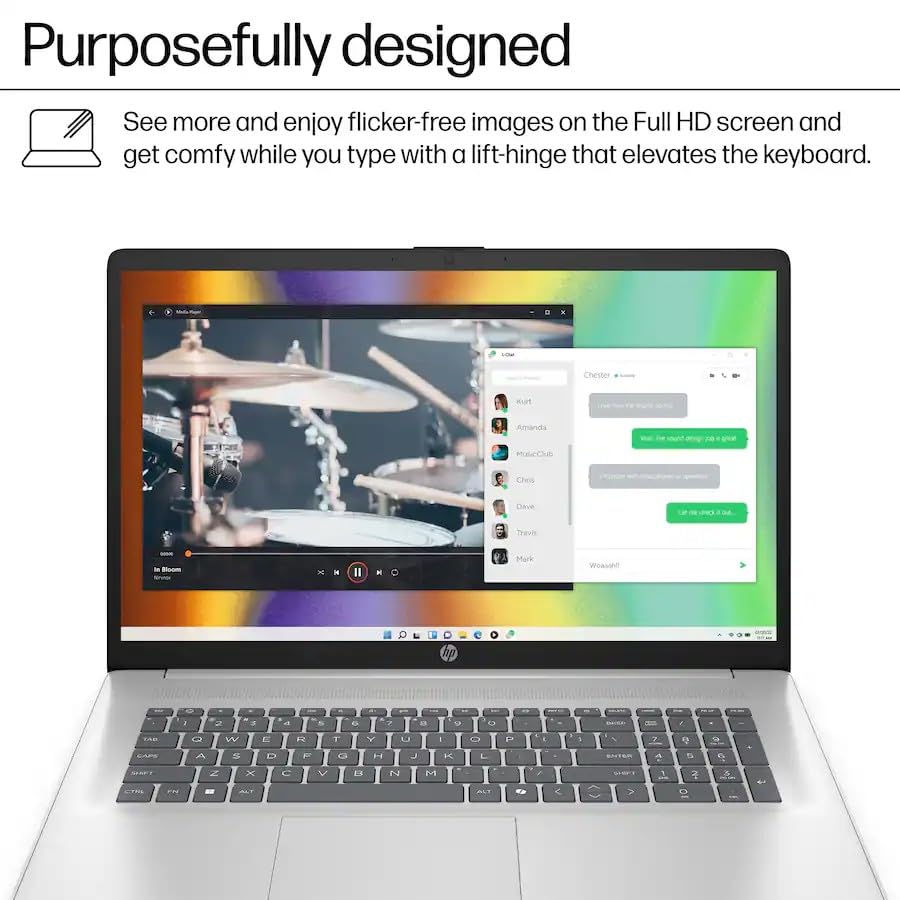 HP 17.3" FHD Laptop with Office 365 for The Web, AMD Ryzen 5 7520U(up to 4.3 GHz), 8GB RAM, 512GB SSD,Wi-Fi 6, Bluetooth 5.3, HDMI, Type-C, Windows 11 Pro,with 5ave kit 4