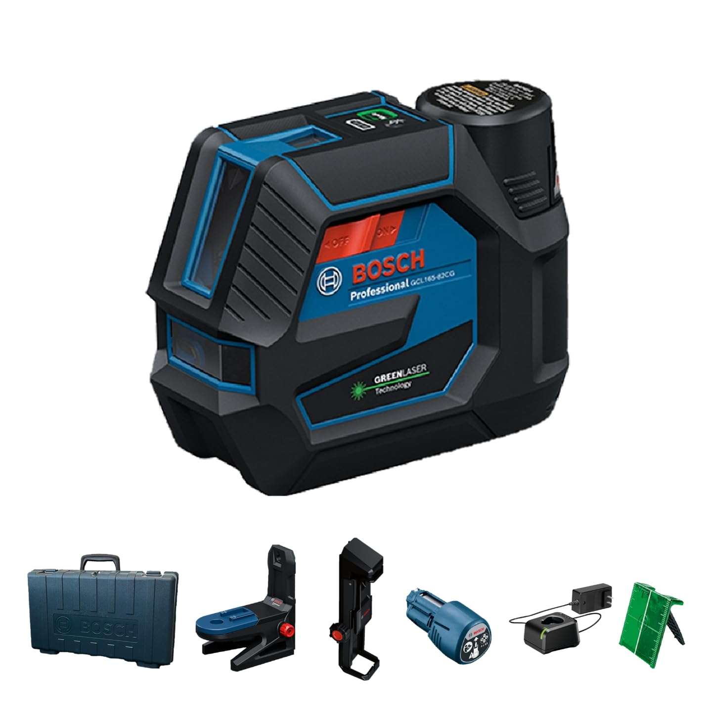 BOSCH GCL165-82CGL 12V Max Connected Green-Beam Cross-Line Laser with Plumb Points, Bluetooth, IP65 Durability, 125 Ft Range, VisiMax Technology, Includes 12V Battery & Charger and Magnetic Mount 1