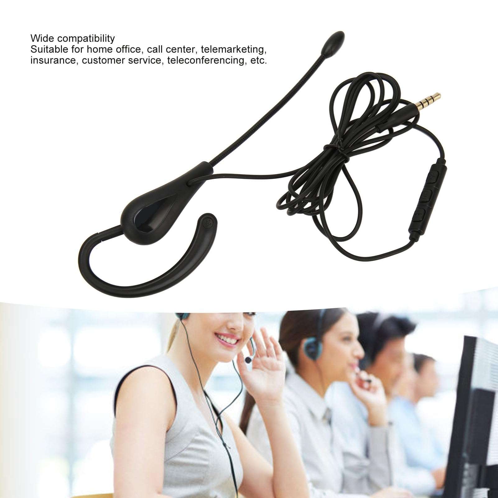Monaural Headset, Rugged Single Ear Headset with Wired Clear Noise Cancellation for Call Center Computers (3.5mm) 4