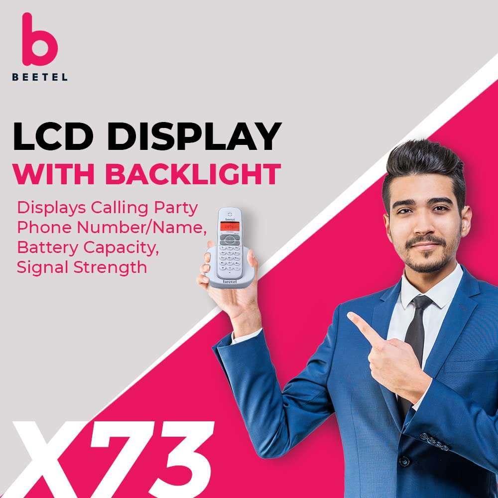 Beetel X73 Cordless 2.4Ghz Landline Phone with Caller ID Display, 2-Way Speaker Phone with Volume Controls, Auto Answer, Alarm Function, Stylish Design (Grey/White)(X73) 3