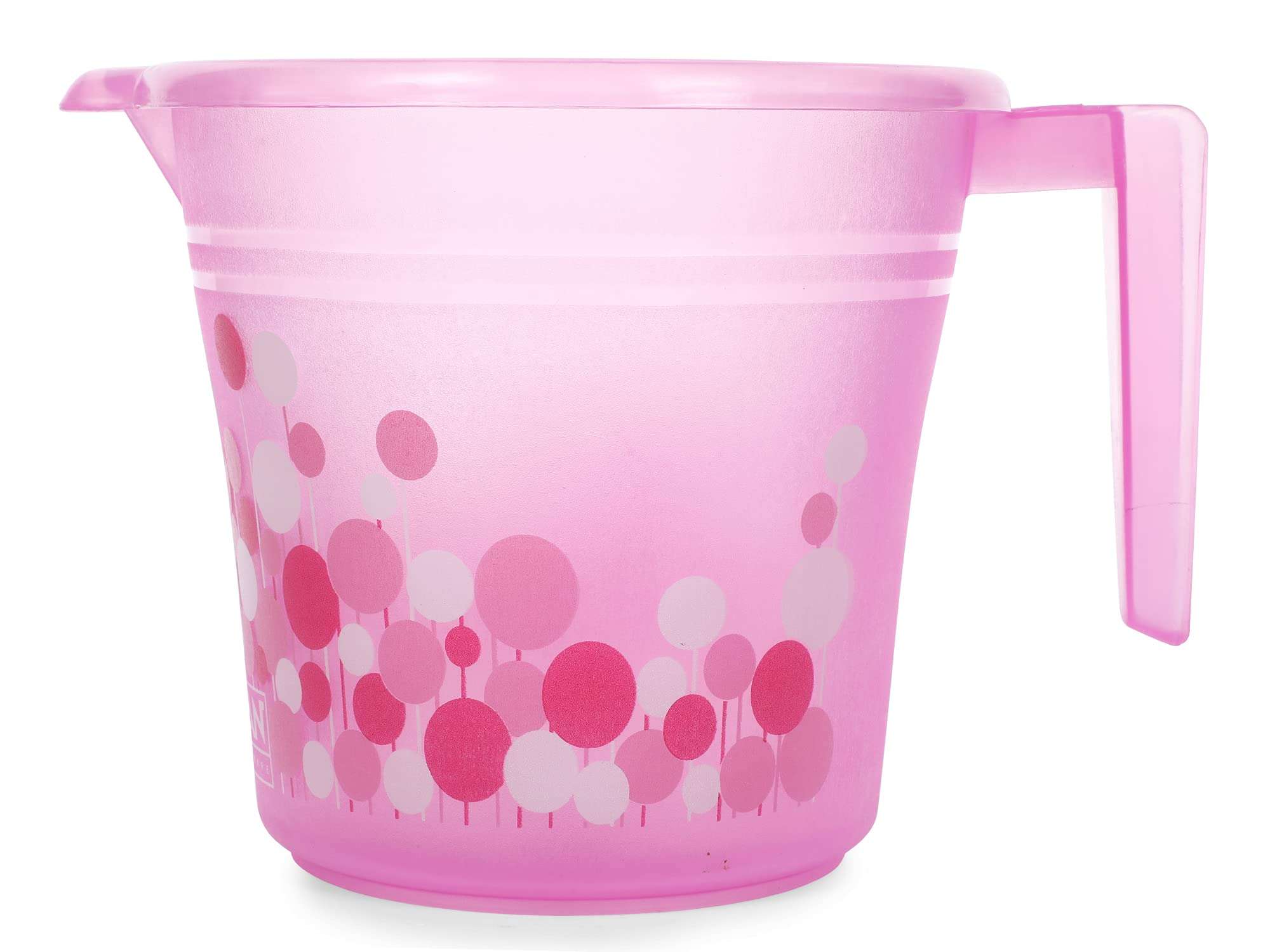 Ratan Plastics 5 Pieces Bathroom Set 1 Frosty Bucket 16L + 1 Frosty Bucket 20L + 1 Frosty Mug 1000ml + 1 Frosty Mug 1500ml + 1 Nova Patla 107 Bubble Print - Pink, Standard (ECCPL980046-001) 5