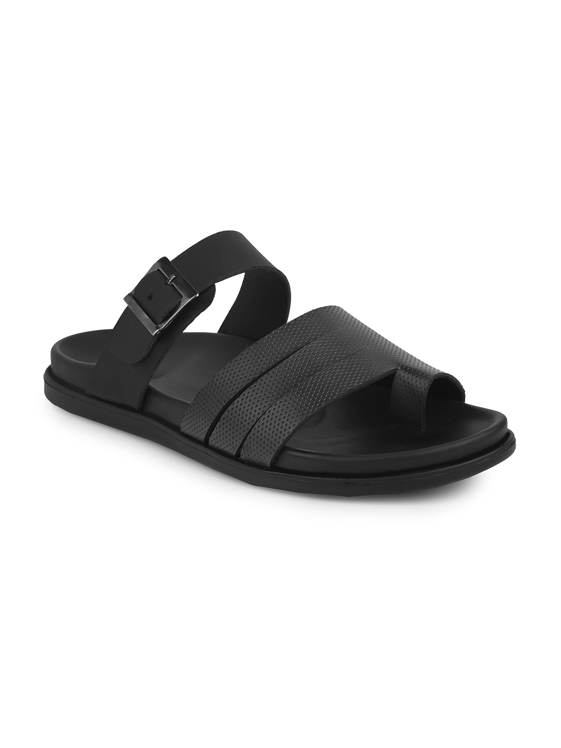 BIRGOS Mens Leather Sandals (SHR022A) (Black, numeric_7) 1