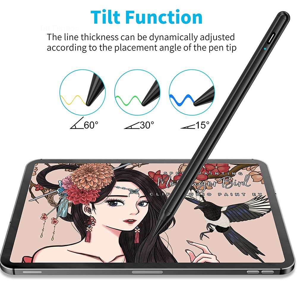 Stylus Pen 3rd Gen for iPad 2018- 2022 with Tilt, Magnetic, Palm Rejection, High Precise Fine Tip Stylus Pencil for Apple iPad 6/7/8/9, iPad Air 3/4/5, iPad Mini 5/6, iPad Pro 11 iPad 12.9 4