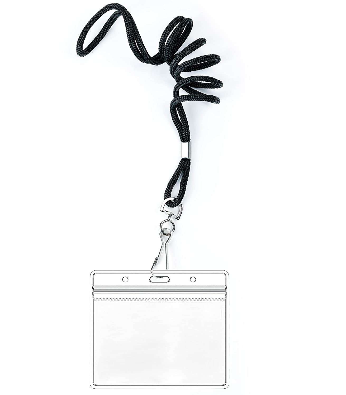 50Pcs Clear Plastic Horizontal Name Tags Badge ID Card Holders and 50Pcs Black Lanyards with Swivel Hook 1