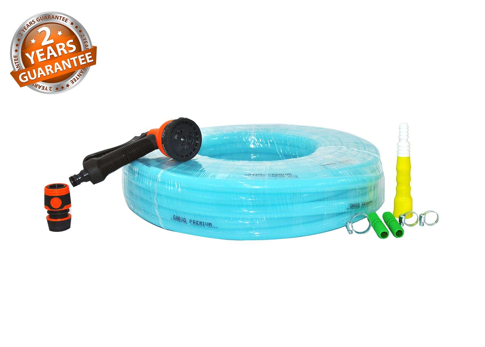 Garud Pipes 2 Years Guarantee Garud Pipes Combo - 8 Pattern Sprinkler & Garud Premium Heavy Duty Garden Hose Water Pipe (0.5", 30M, 100 FT, Light Blue) 3