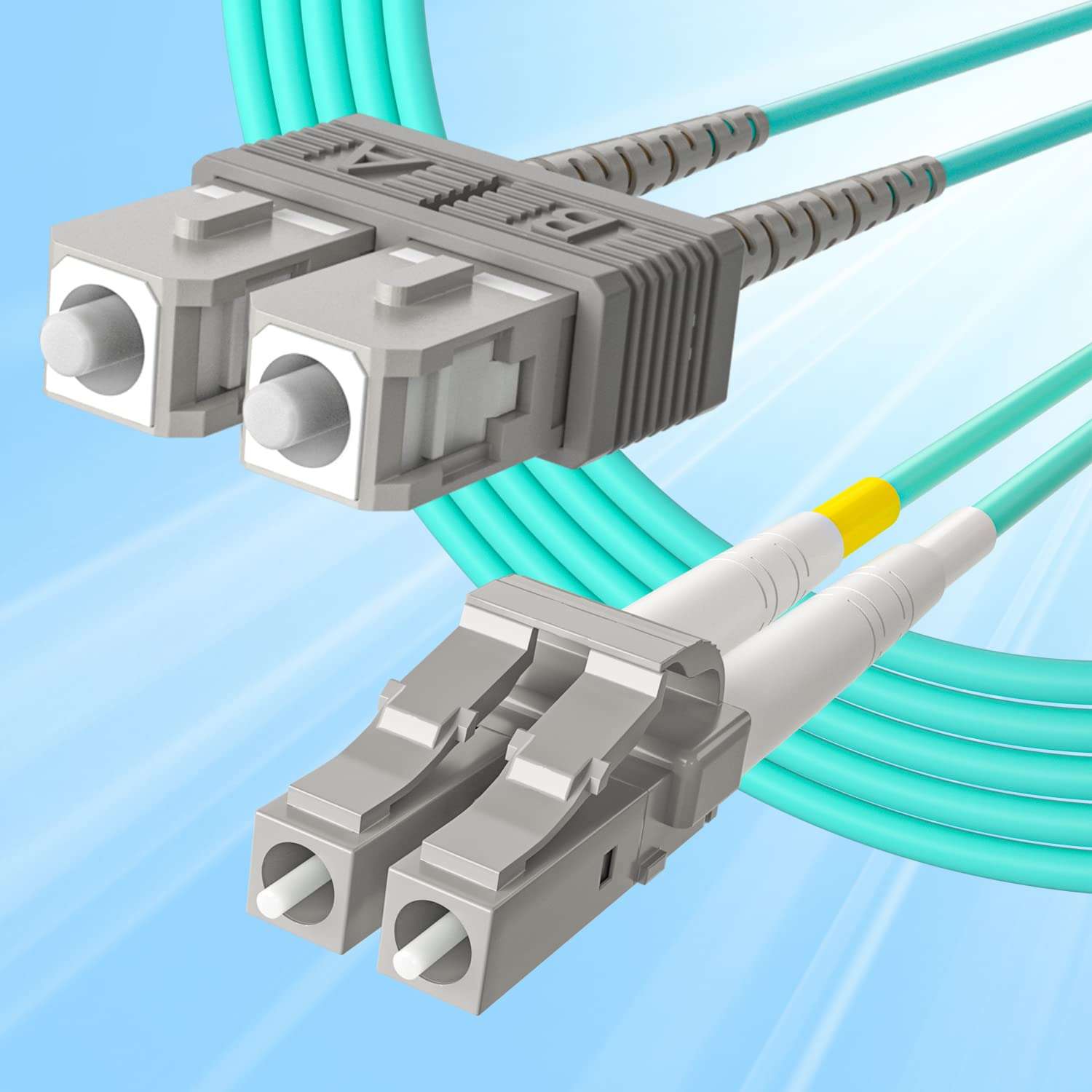 10Gtek Fiber Patch Cable - LC to SC OM3 10Gb/Gigabit Multi-Mode Jumper Duplex 50/125μm LSZH Fiber Optic Cord, Aqua, 10-Meter(32.8ft) 1