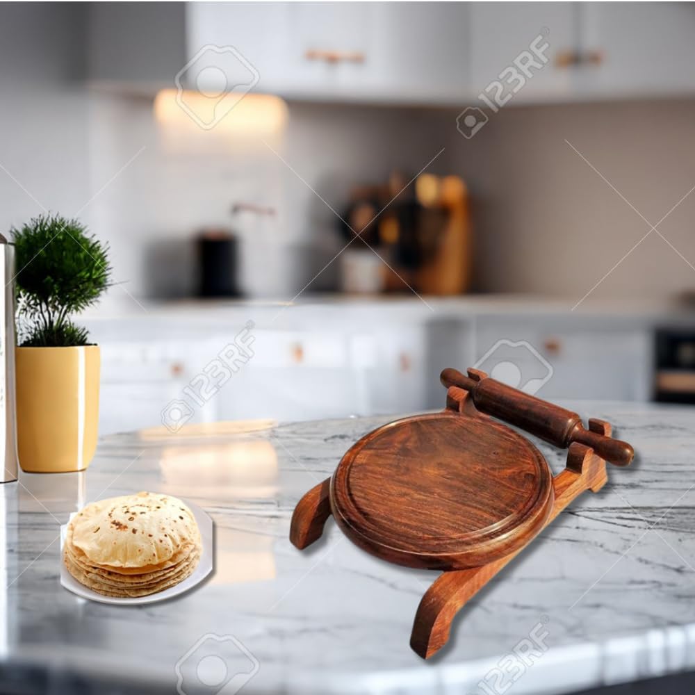 Aangan Kraft Handicrafts Premium Wooden Chakla Belan Set with Stand | Durable, Handcrafted Rolling Board and Pin for Perfect Rotis & Chapatis | Traditional Kitchen Tool Set for Easy Cooking 5