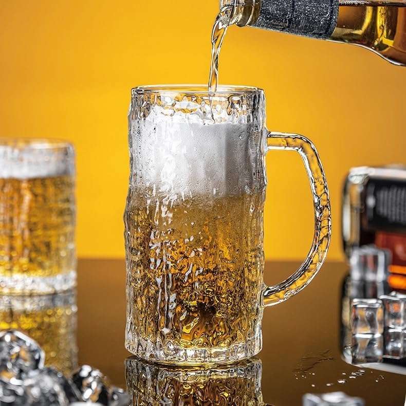FOMQUAZLI Beer Mug Glass with Handle Crystal Clear Glass Beer Glass for Home, Bar, Restaurant, Party Best Birthday Gift for Beer Lover 1Pcs 400ml 3