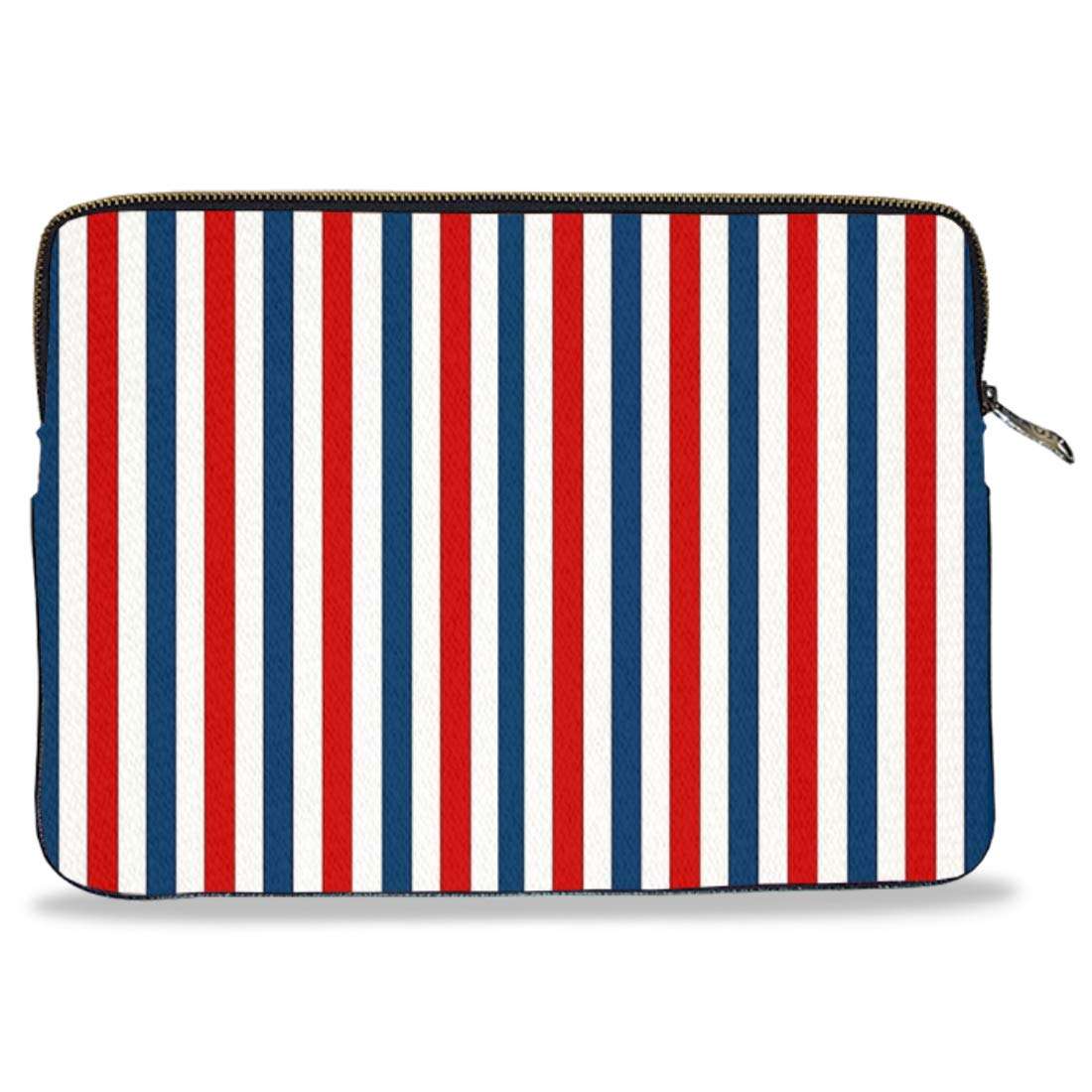MAUJ Blue Red Vertical Slim Strips Canvas Laptop Sleeve for 13.3 1