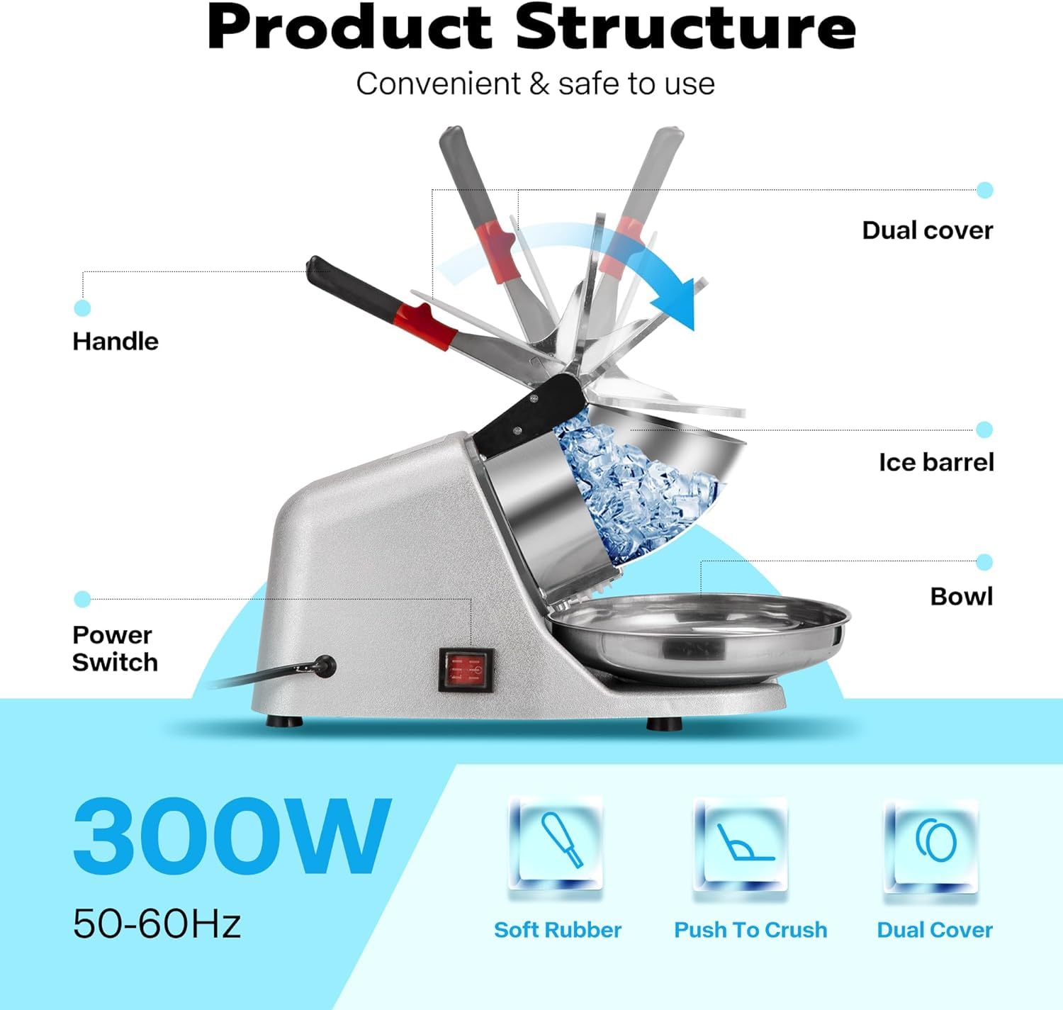 DARKNESS Gola Making Machine Electric Ice Crusher Machine and Ice Scoop with Dual Blades Snow Cone Maker Stainless Steel Shaved Ice Machine Ice Crushers Use in Homes, Cafes, Hotel Restaurants 4