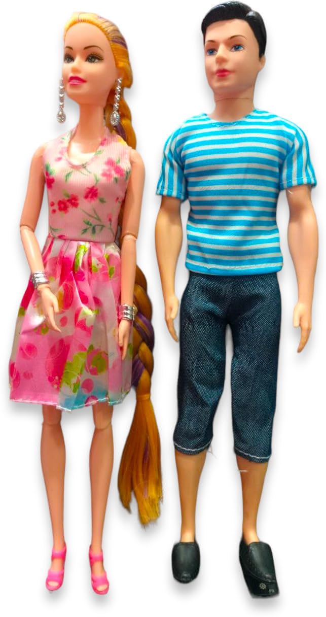 Barodian's 2 Happy Couple Dolls for Kids - Multicolor, Foldable Arms & Legs, Plastic Toy Figures 3