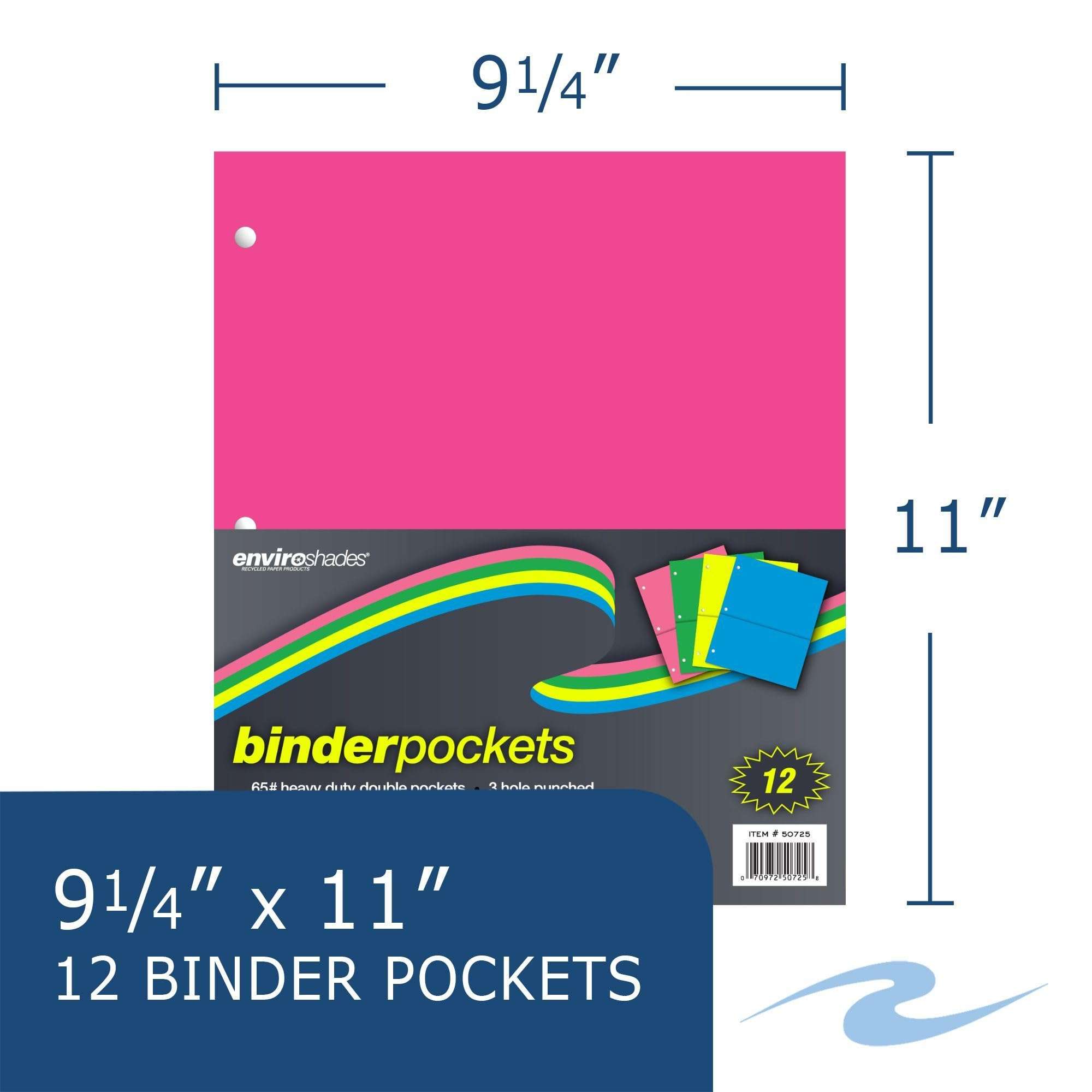 Roaring Spring Recycled Double Pocket Heavyweight Binder Pockets, 11" x 9", Easily Add Storage to Your 3 Ring Binders, Assorted Neon Colors (Pack of 12, 144 Count Total) 3