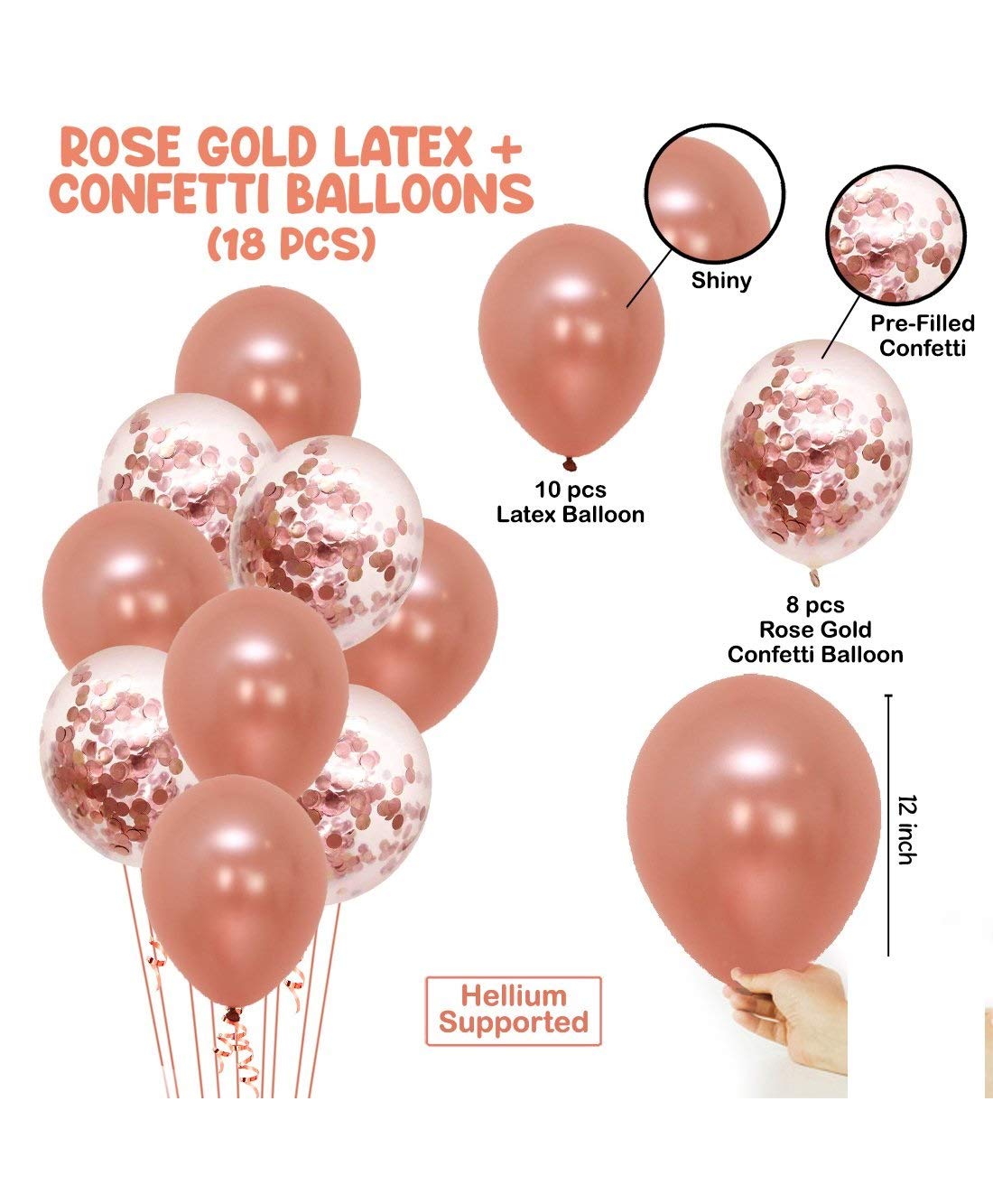 Latex & Confetti Balloons for Birthday Decoration Items for Girls/Balloons for Girl Birthday Party (30, Rose Gold) 4