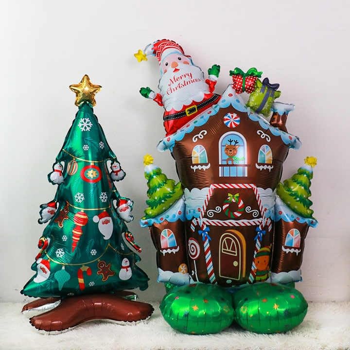 Atpata Funky Gingerbread Christmas House with Merry Christmas Santa Claus on Roof & Candy Gates Self Standing Foil Balloon with Balloon Base for Xmas Party Winter Decoration 4