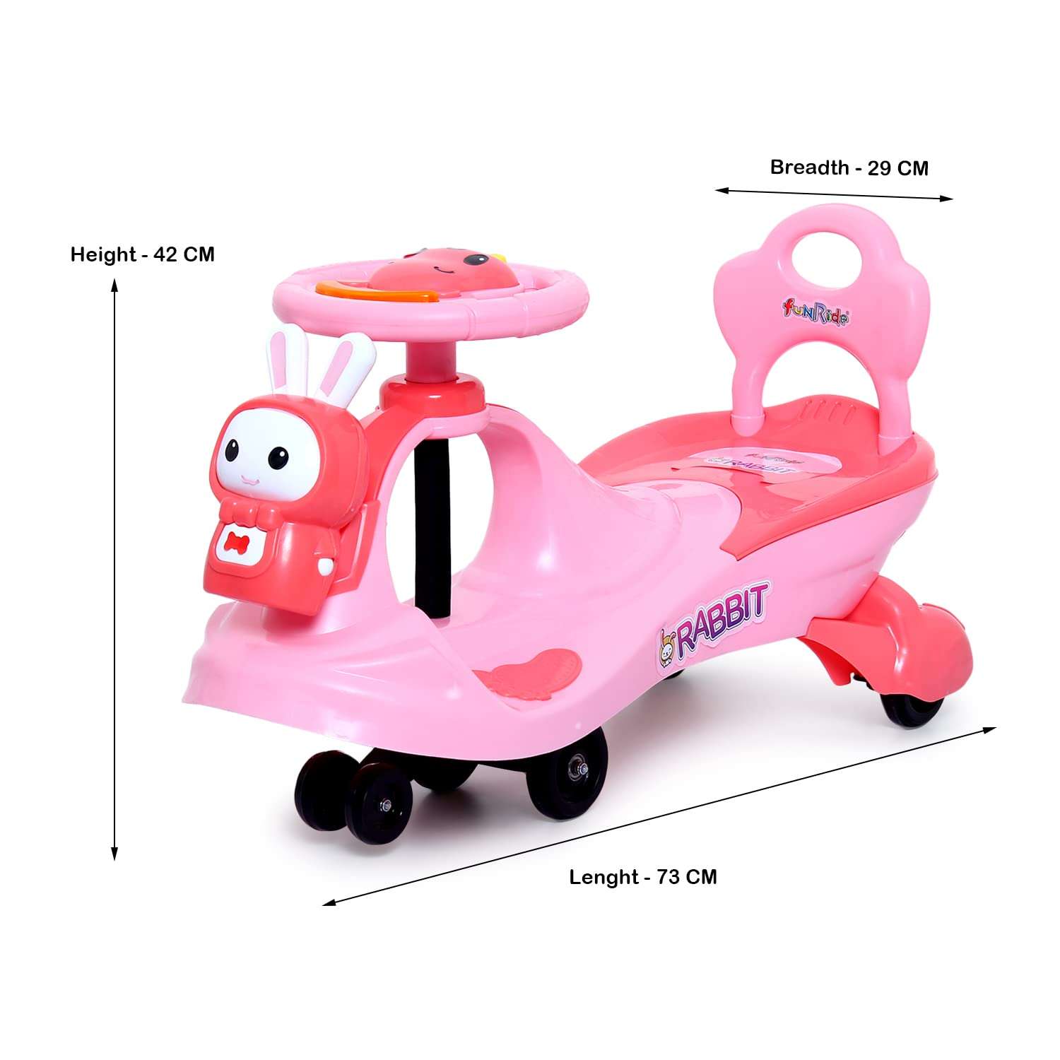 Fun Ride Boy's and Girl's FunRide Bunny Swing Car Rider - Bunny Rabbit Twist and Swing Magic On for Kids with Steering Music and Lights Car Ride (Age 3 Above, Weight Capacity Upto 100 Kg, Pink) 6