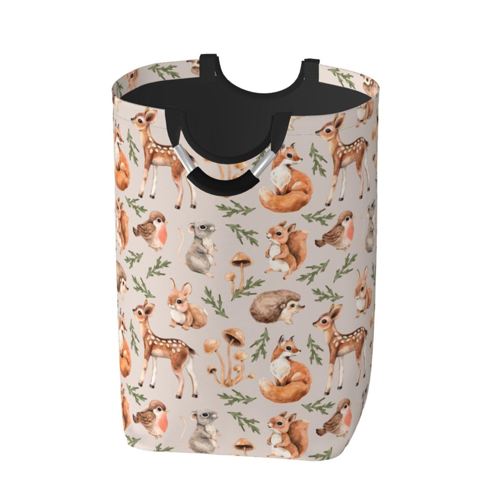 Gbuzozie Forest Little Animals Laundry Hamper Deer Squirrel Fox Hedgehog Bird Storage Basket Toys Clothes Organizer Bin For Home Bathroom Bedroom Dorm Nursery, 52l