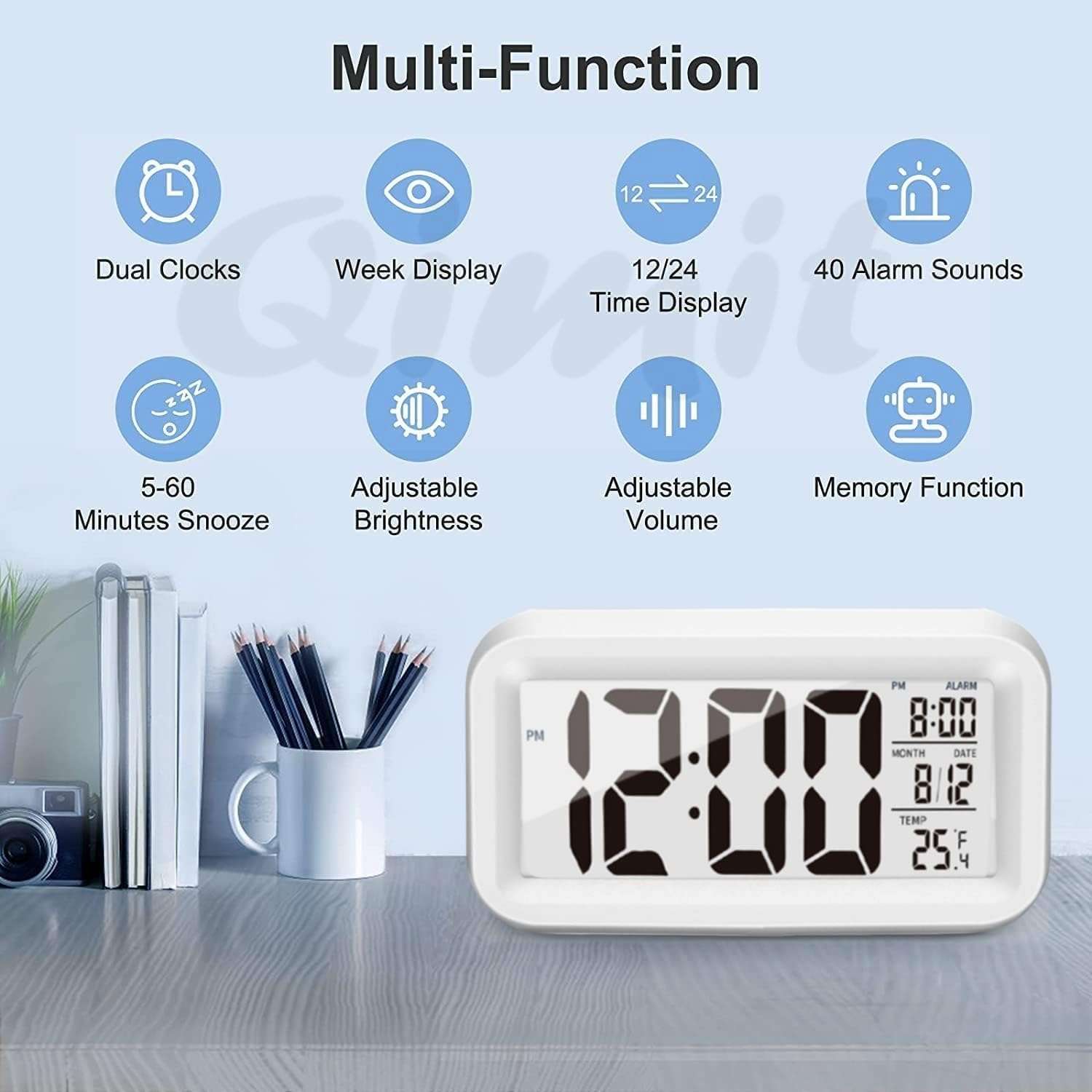 Reacher White Digital Alarm Clock Table Clock for Students, Home, Office, Corporate with Automatic Sensor, Date & Temperature 6