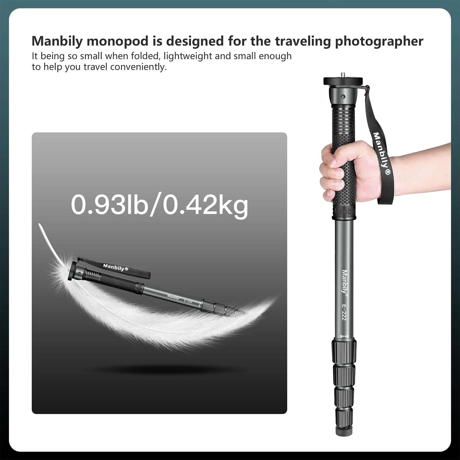 Manbily 65-Inch Camera Monopod, 5 Sections Aluminum Travel Monopod for Canon Nikon Sony DSLR Cameras Video Camcorder, Compact Portable Lightweight（E-222） (Gray) 5
