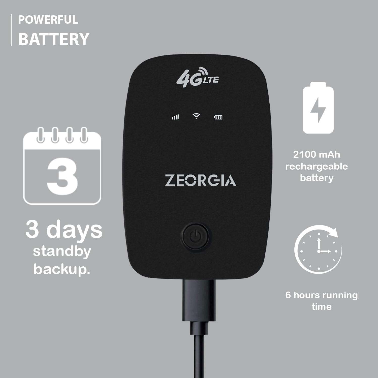 ZEORGIA 4G LTE Wireless Dongle with All Sim Network Support | Single Band Plug & Play Data Card with Up to 150Mbps WiFi Hotspot | 2100Mah Rechargeable Battery 3