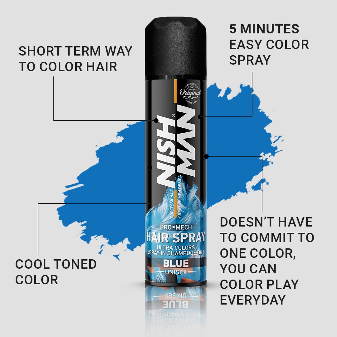 Nishman Professional Hair Color Spray | Cruelty, Peroxide & Ammonia Free |Suitable For Daily Use | Unisex Temporary Hair Color - Blue | 150 ML 4