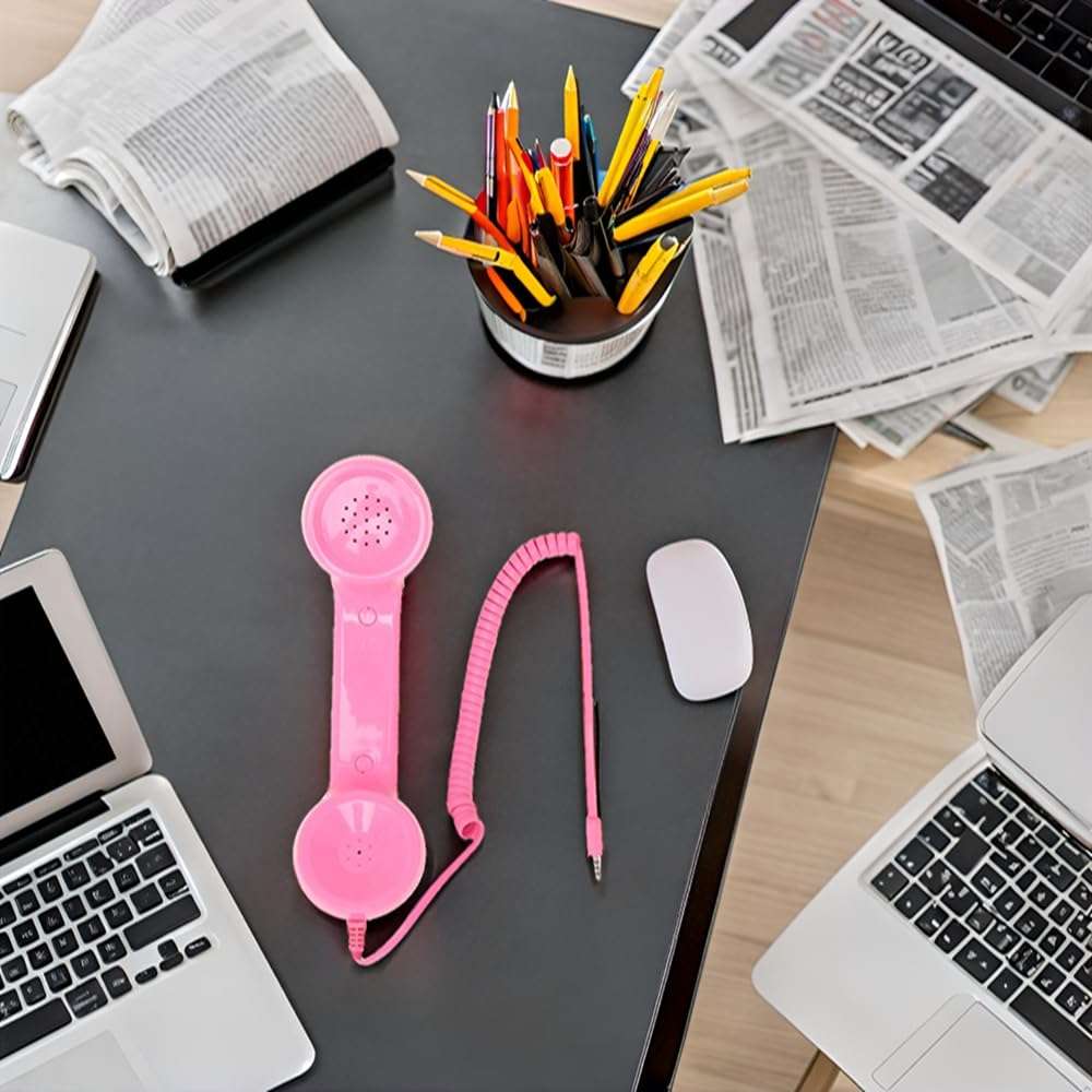 Retro Phone Handset, 3.5mm Sound Plug Multifunction Radiation Proof Handheld Cell Phone Receiver for Landline Phones, Mobile Phones, Computers (LightPink) 5