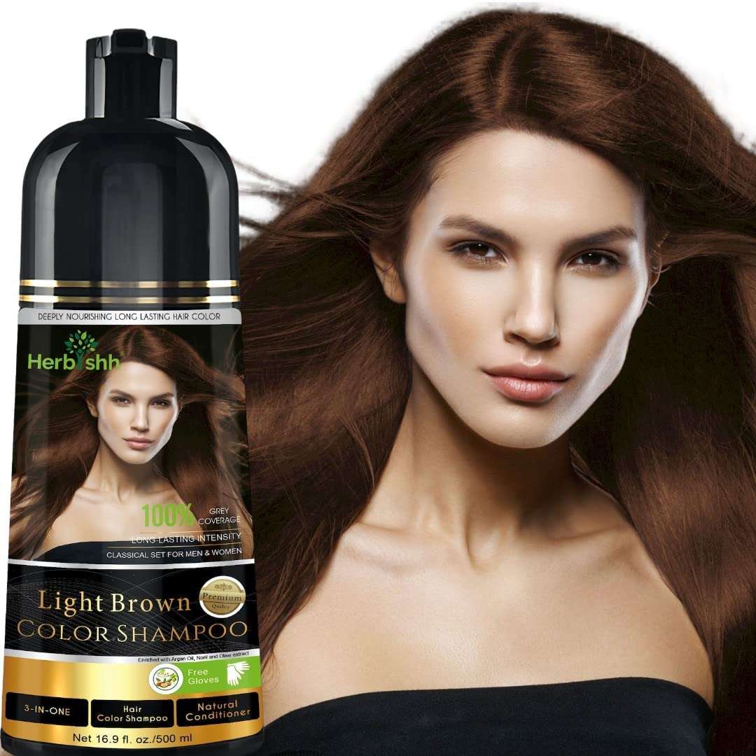 Herbishh Hair Color Shampoo Light Brown for Grey + Hair Dryer Diffuser Black Attachment for Even Heat Distribution, Universal Fit for Curly, Thick & Wavy Hair, Reduces Frizz & Adds Volume 3