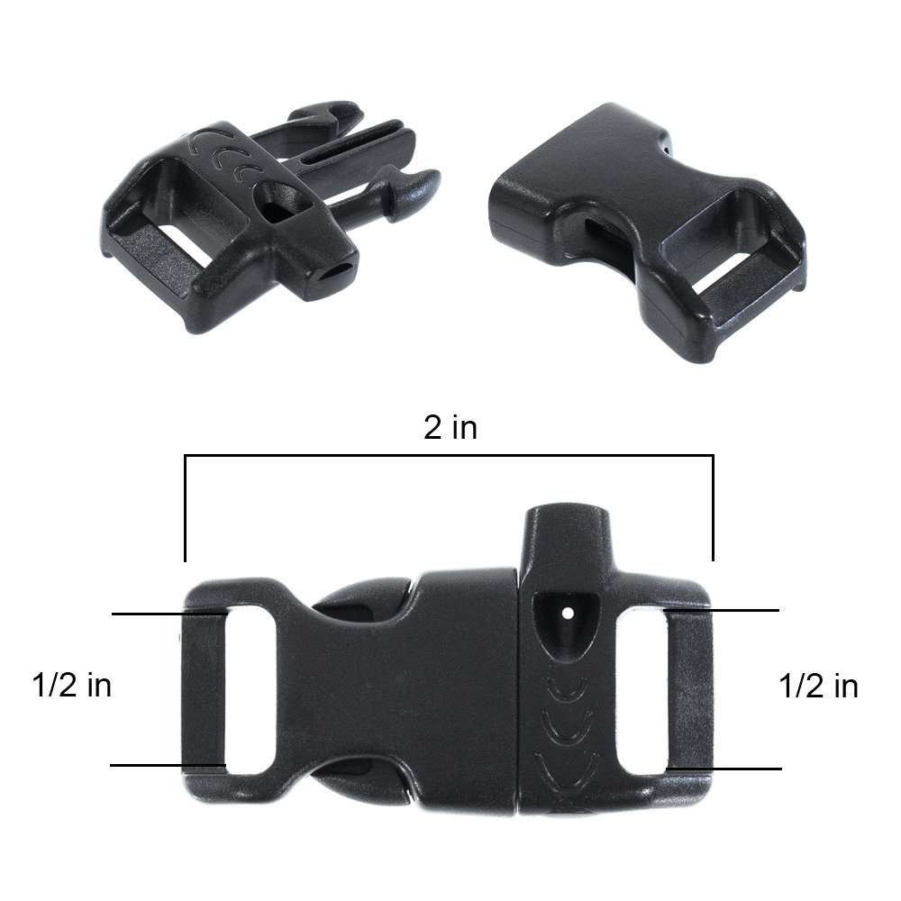 Paracord Planet Plastic Side-Release Emergency Whistle Buckle - 1/2 Inch - Black (20 Pack) 4